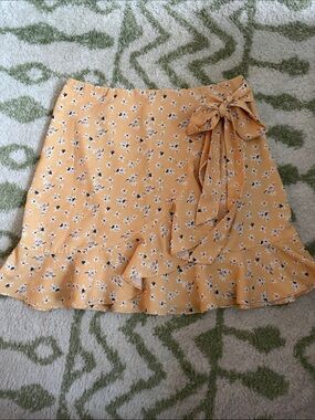 Princess Polly Yellow Floral Tie-Waist Ruffle Skirt